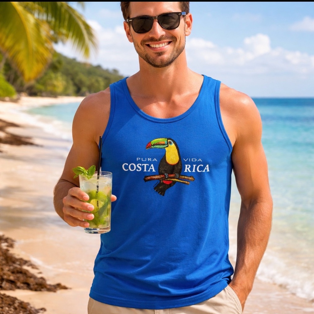 COSTA RICA PURA VIDA TOUCAN BEACH TANK TOP BLUE TOURIST COTTON MEDIUM
